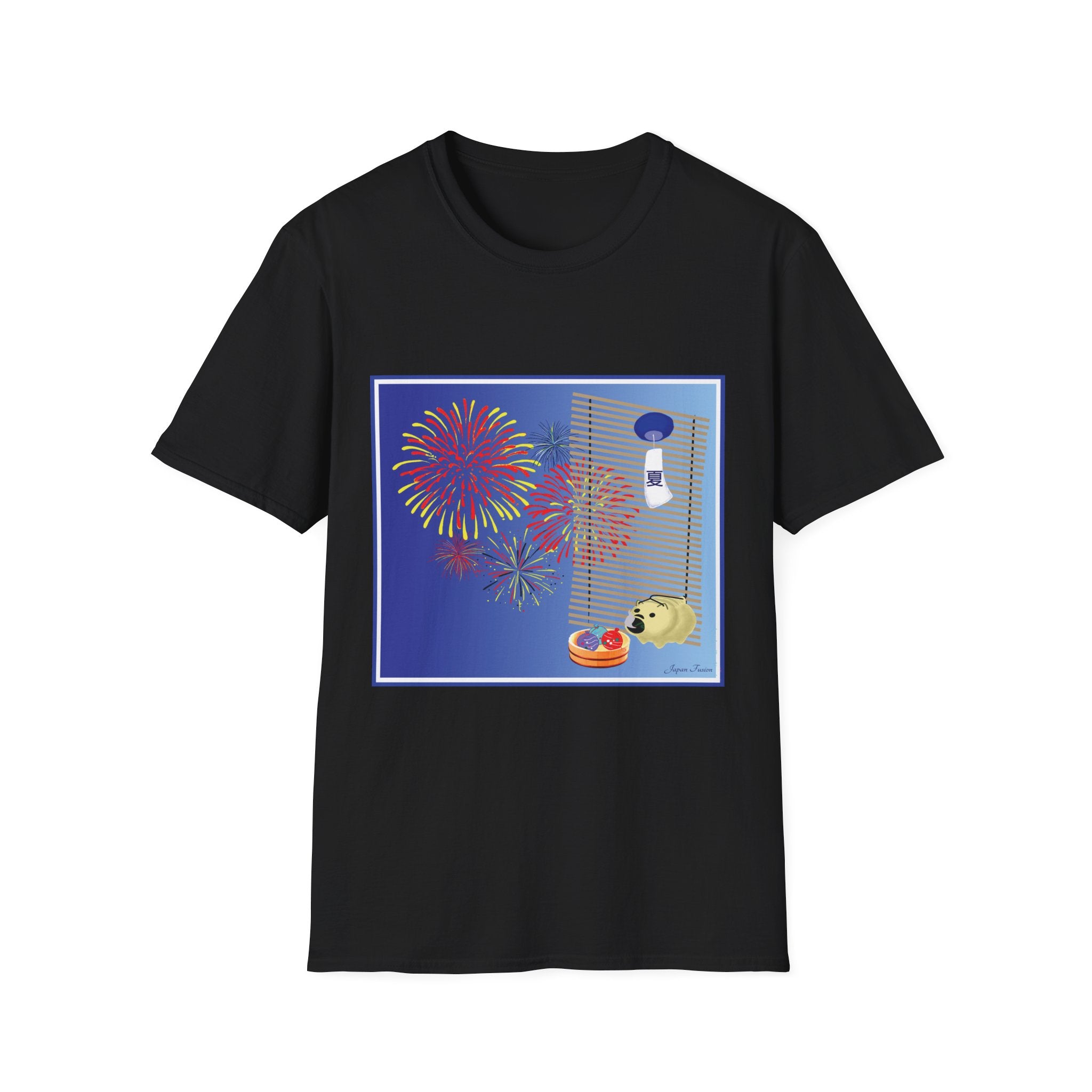 Japan Fusion Japanese Summer seasonal art unisex graphic Black t-shirt