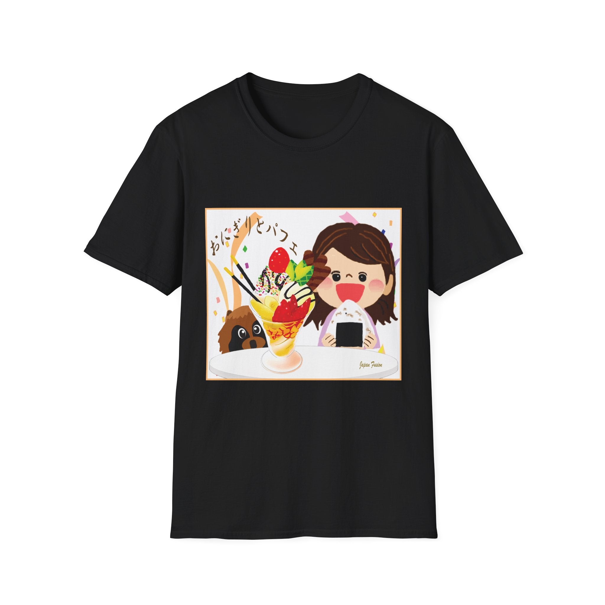 Japan Fusion Onigiri and Parfait kawaii Japanese food art unisex graphic Black t-shirt