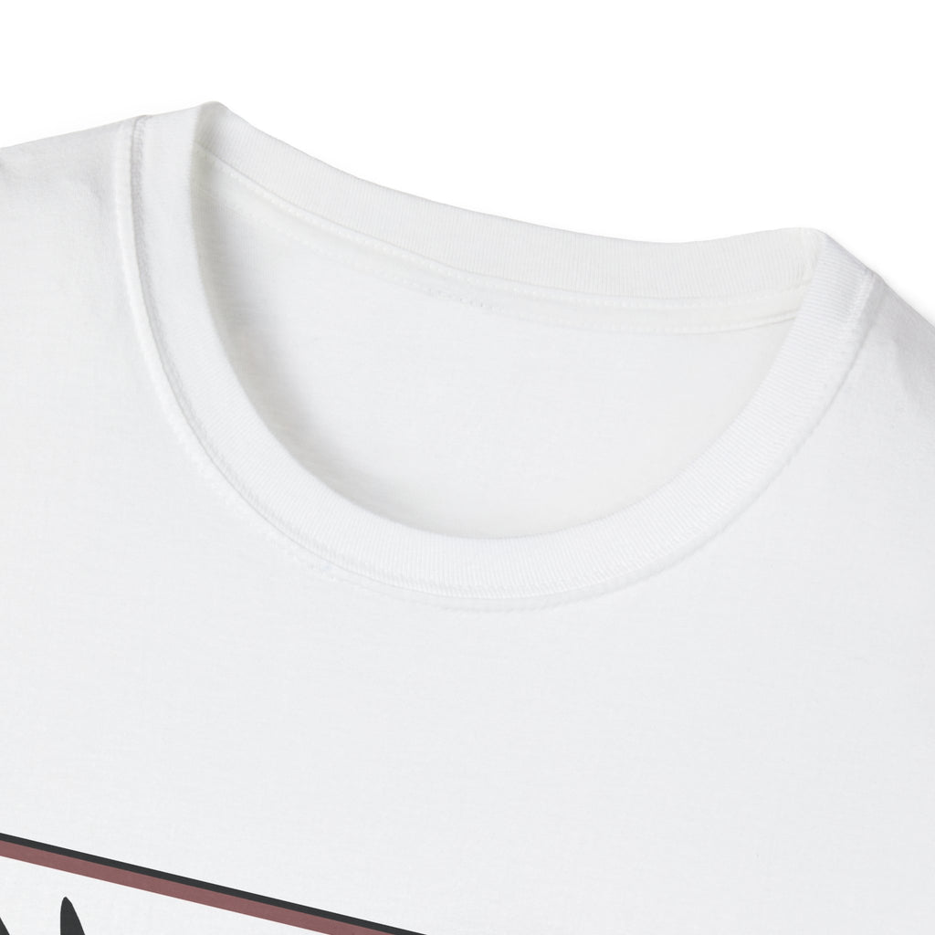 Close-up of a white t-shirt with a brand logo on a white background