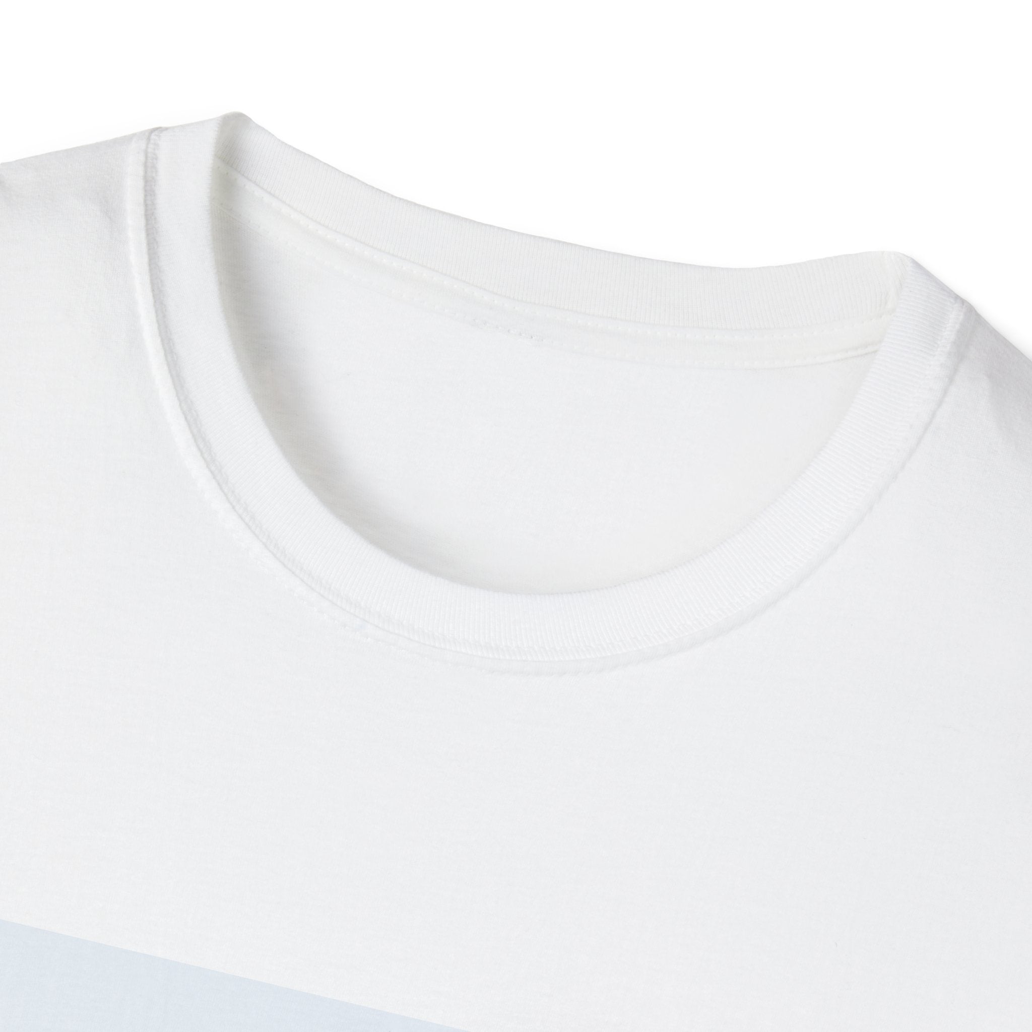 Close-up of a white t-shirt collar on a white background