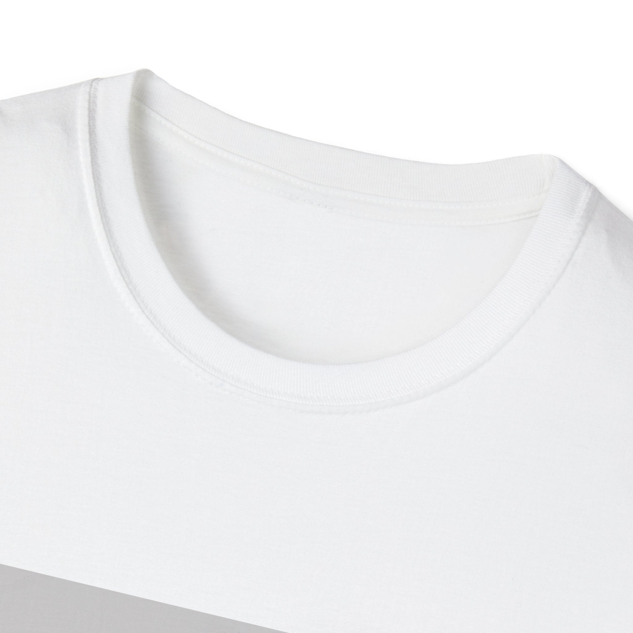 Close-up of a white t-shirt collar on a white background