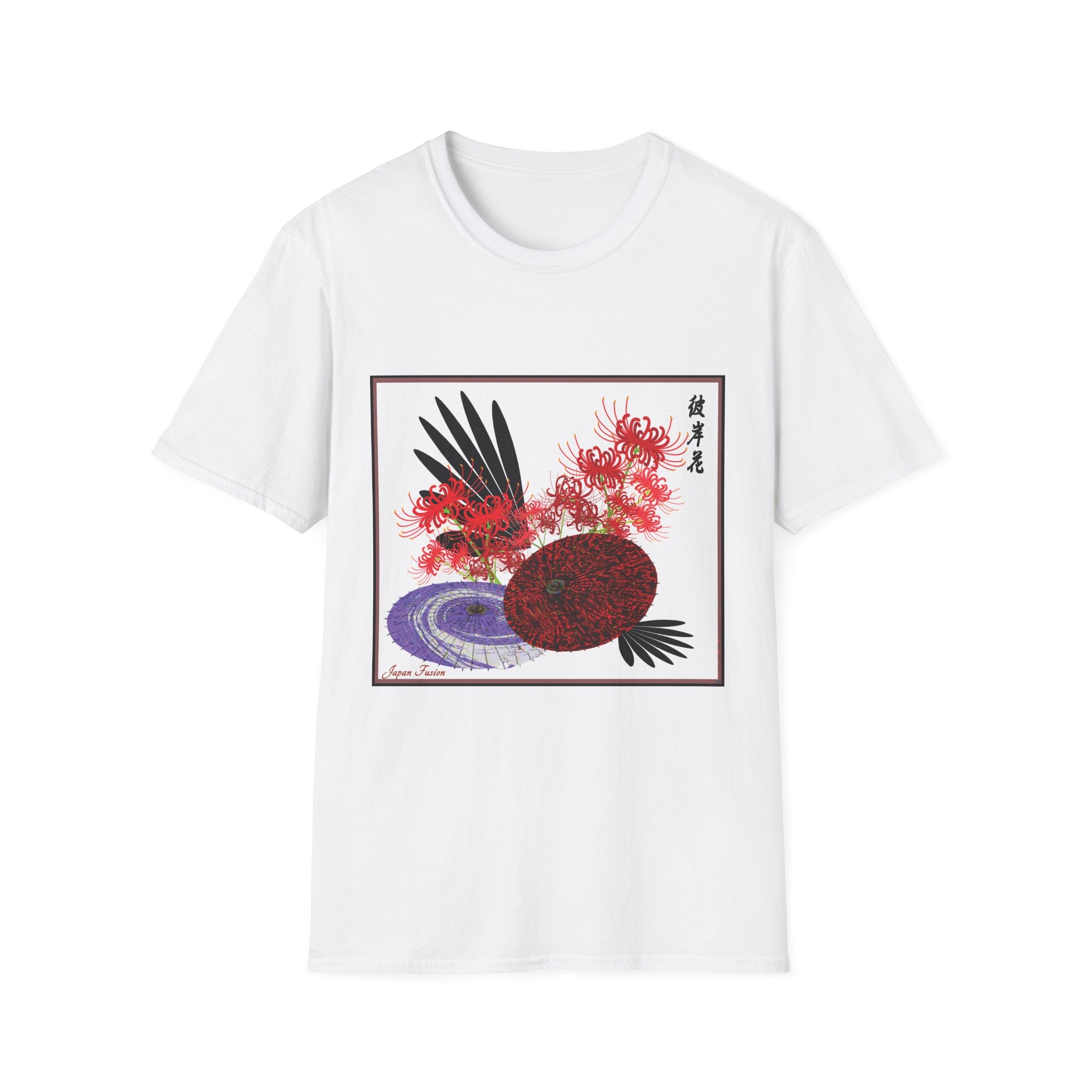 Japan Fusion Higanbana spider lily umbrella Japanese art unisex graphic White t-shirt