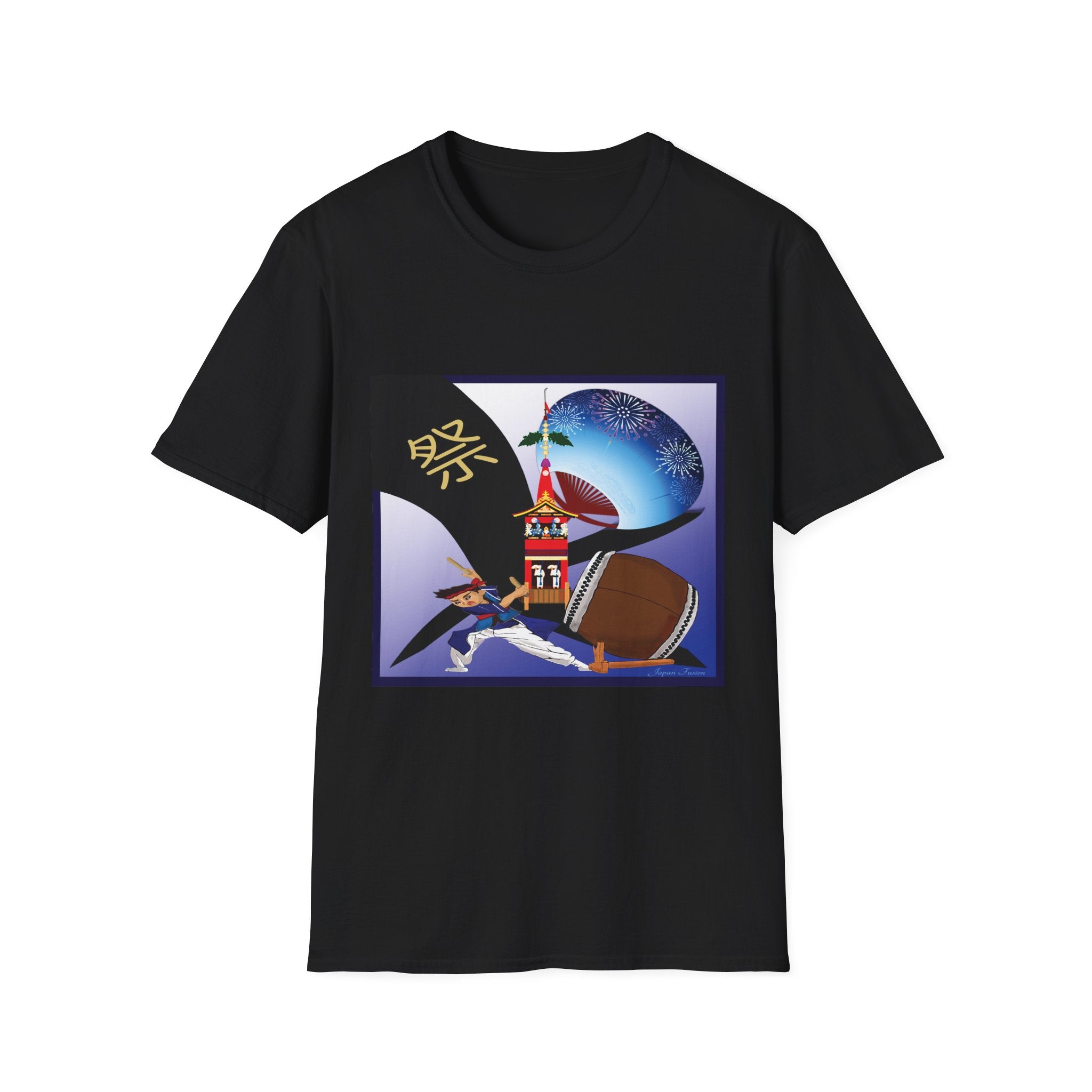 Japan Fusion Gion Matsuri Taiko Japanese festival drum art unisex graphic Black  t-shirt