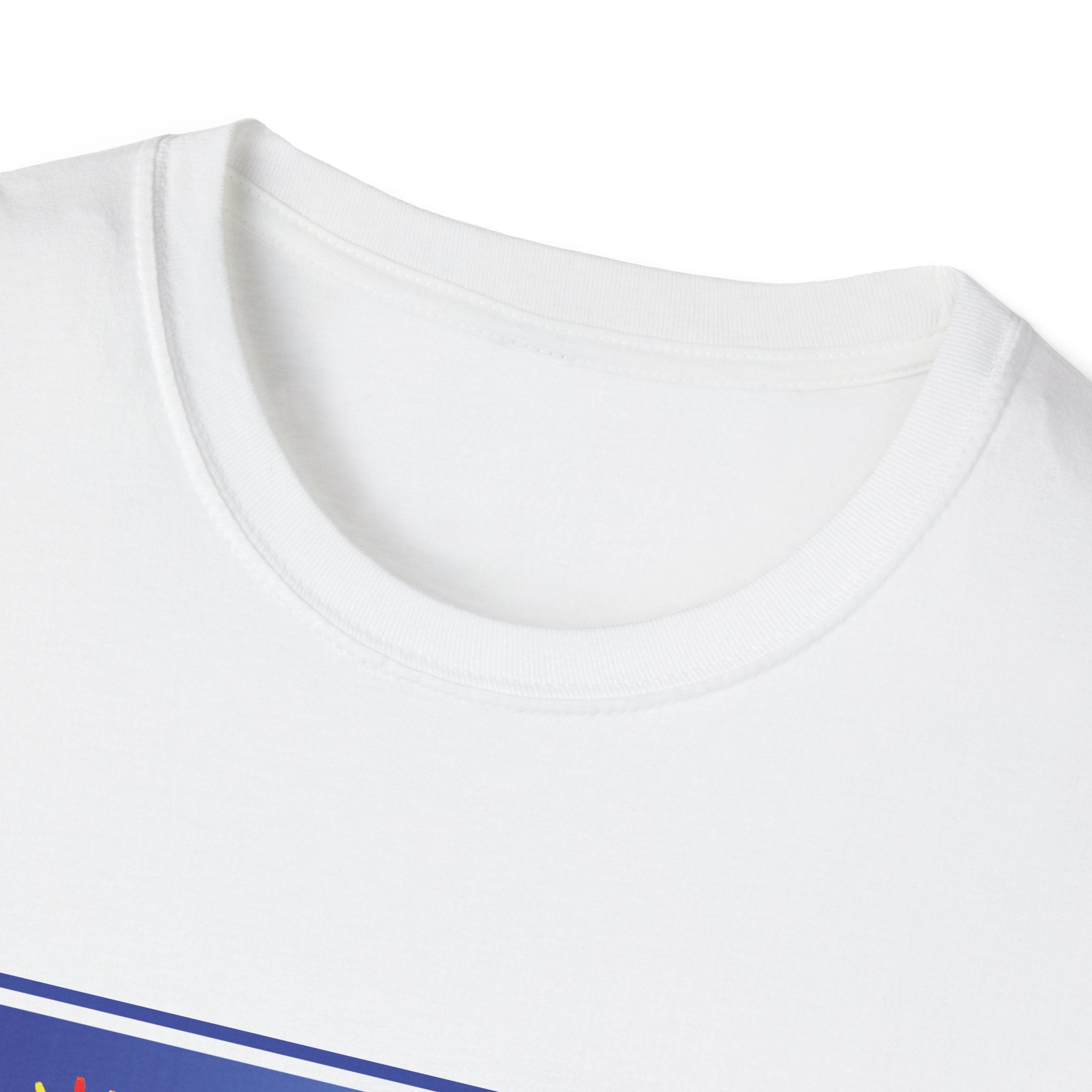 Close-up of a white shirt with a blue stripe on a white background