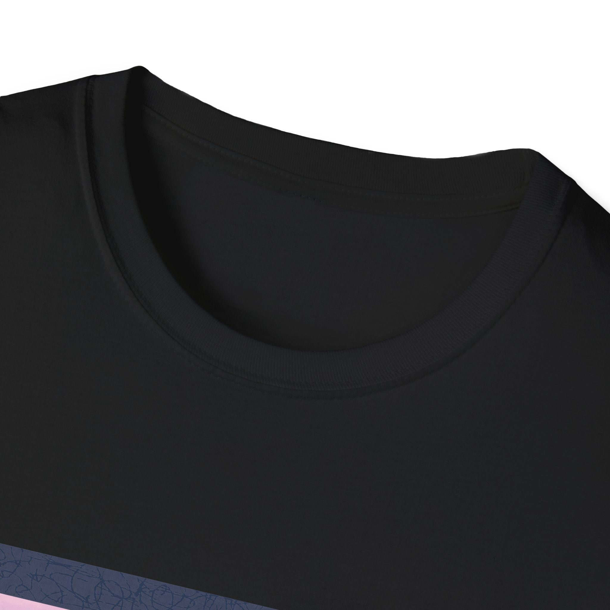 Close-up of a black shirt with a collar detail on a white background