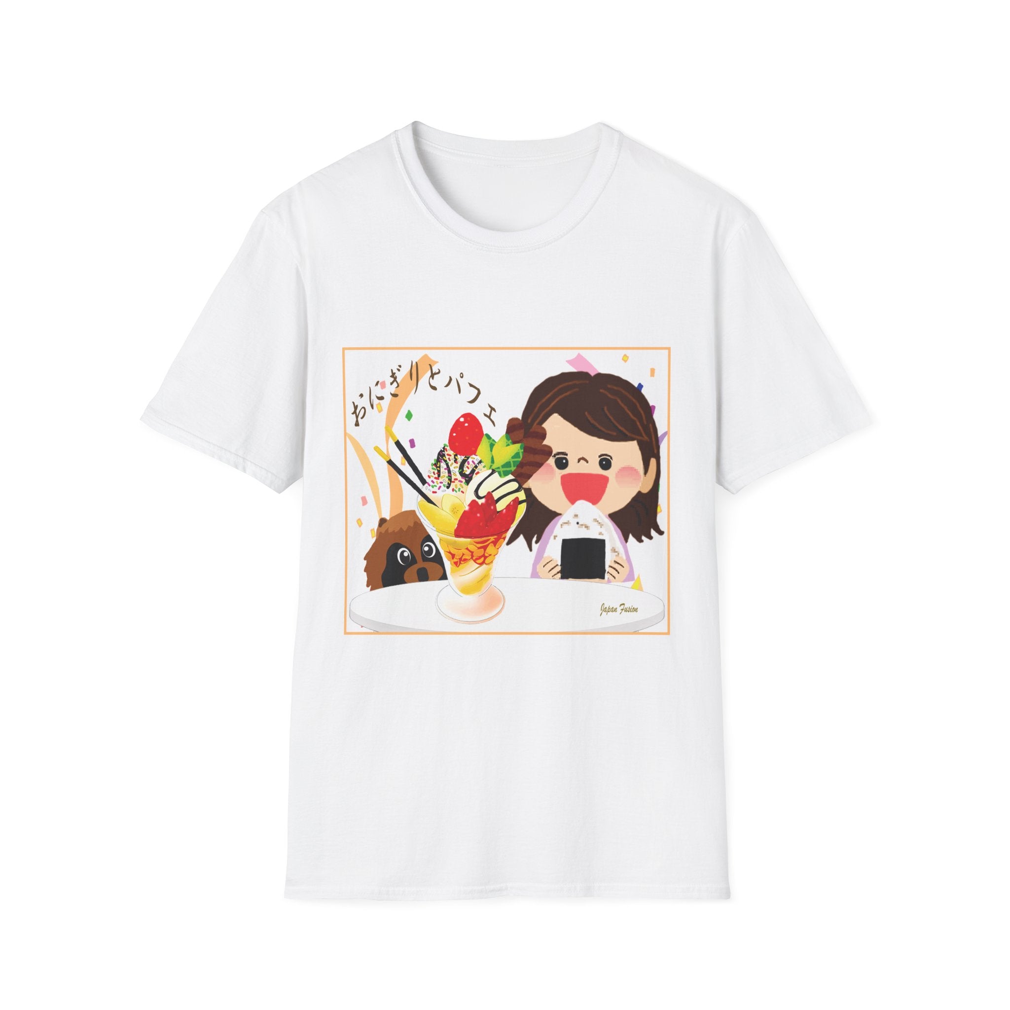 Japan Fusion Onigiri and Parfait kawaii Japanese food art unisex graphic White t-shirt