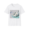Japan Fusion Camellia in Waves Japanese floral art gray unisex graphic White t-shirt