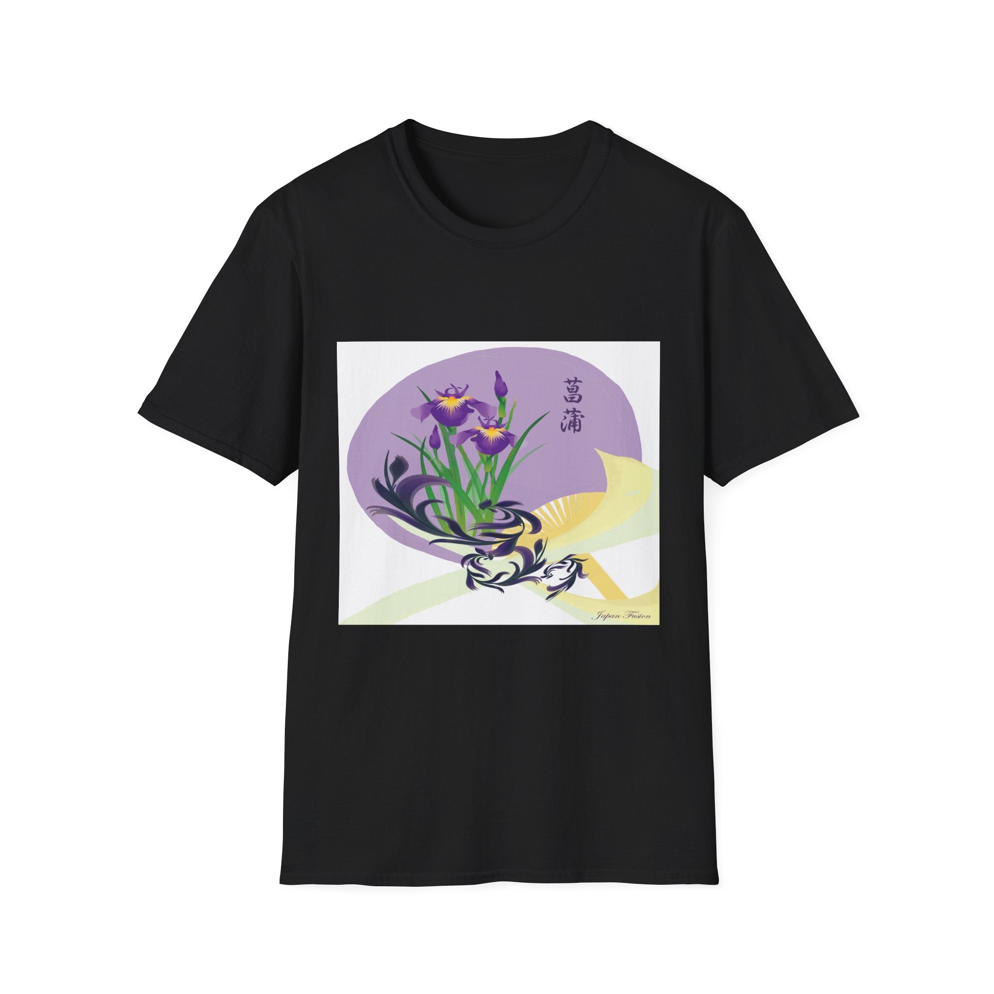 Japan Fusion Ayame iris fan Japanese art unisex graphic Black t-shirt