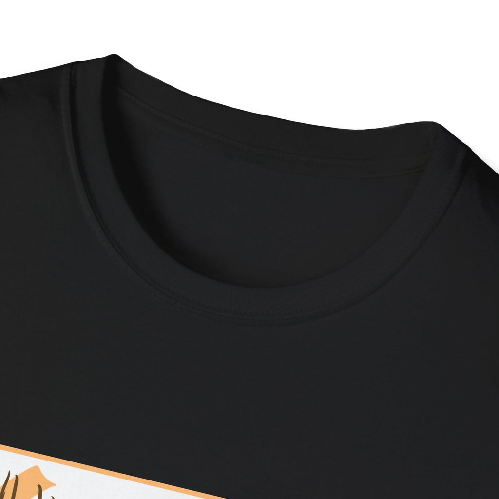 Close-up of a black t-shirt with a small logo on the sleeve.